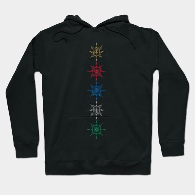 Five Color Pixel Snowflake Stack Gold Red Blue Silver Green Hoodie by gkillerb